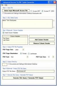 Advanced Access To PDF Table Converter screenshot