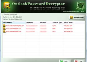 Outlook Password Decryptor screenshot