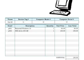 Computer Service Invoice Template screenshot