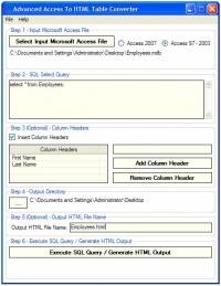 Advanced Access To HTML Table Converter screenshot